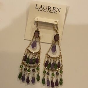 Lauren Ralph Lauren Purple, Green Gold Frame Chandelier Earrings